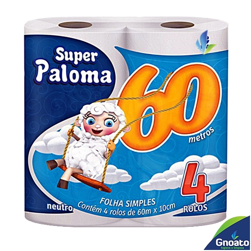 Papel Higienico Rolinho PALOMA Branco Extra Luxo Neutro (Folha Simples) 04 Un x 60 M